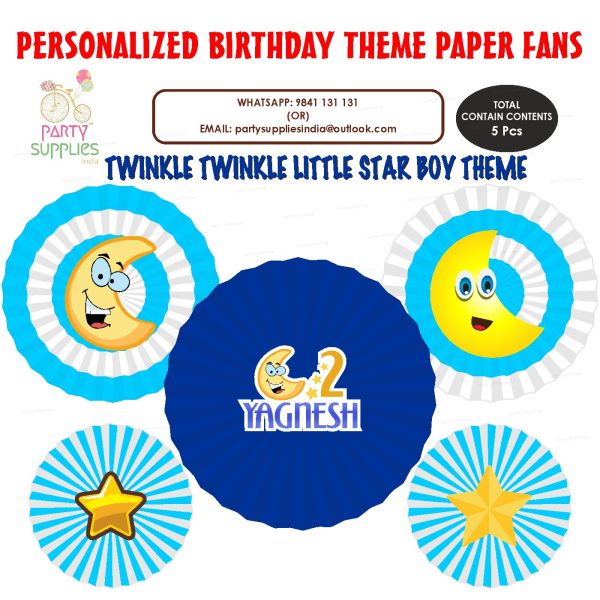 Twinkle Twinkle Little Star Boy Theme Paper Fan For Cheap