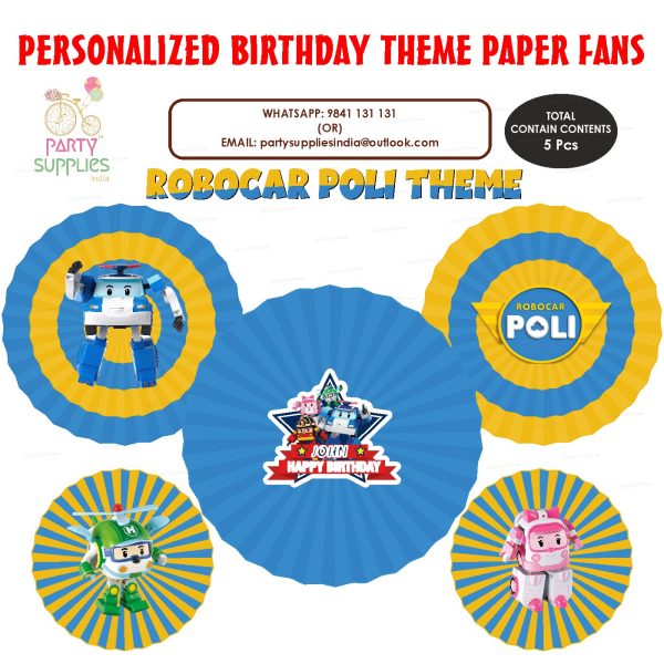 Robo poli Theme Paper Fan For Cheap