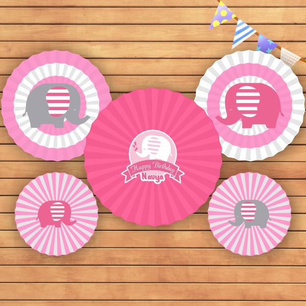 Pink Elephant Theme Paper Fan Online now