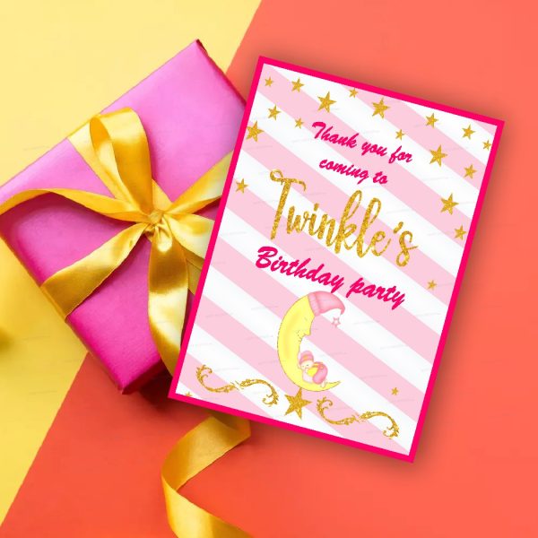 Twinkle Twinkle Little Star Girl Theme Thank You Card Supply